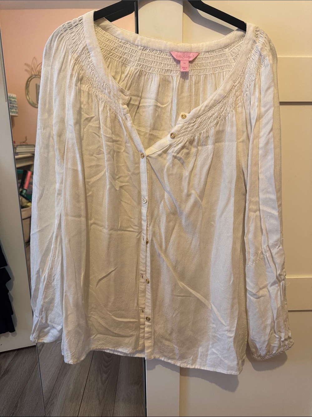 Lilly Pulitzer Cream Button-Front Peasant Blouse